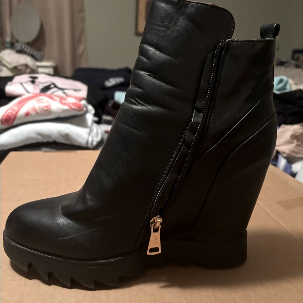 Black Moto Wedge Boots
